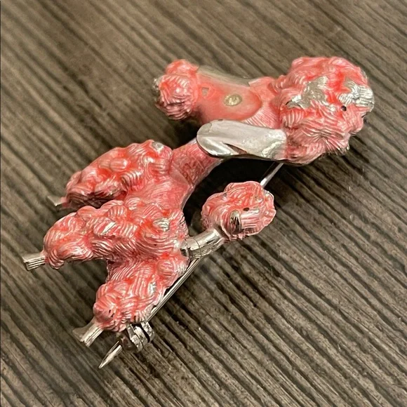 Vintage Pink French Poodle Dog Brooch - Pin Silver-tone Pink Accents - Picture 3 of 16